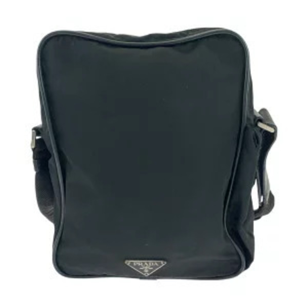 Prada pouch black triangular shoulder Tessuto bag plate Black